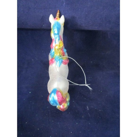 Unicorn Horse Rainbow Tail Mane Glitter Mercury Style Blown Glass Ornament New - Picture 3 of 11